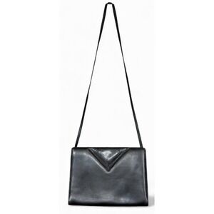 Vintage Salvatore Ferragamo Snakeskin Trim Crossbody Bag Black Leather Gold 70s